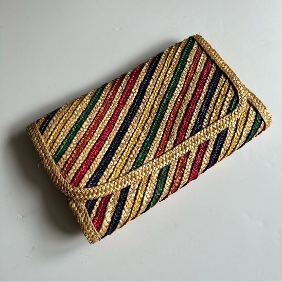 Vintage Woven Clutch Purse Rainbow Stripes - Picture 2 of 8